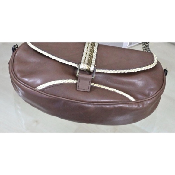 Giuseppe Zanotti Brown Leather Shoulder Bag Purse Handbag Gold Chain - Picture 4 of 10